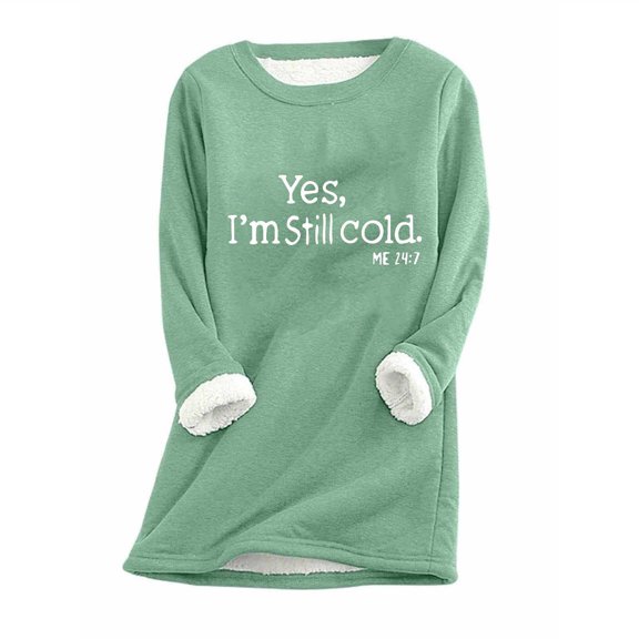 AOOCHASLIY Womens Tops Thick Fleece Sweatshirt Winter Velvet Warm O-neck Underwear 2024