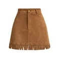 thumbnail image 2 of Roncen Women's Solid Short Skirt - Stylish Fringe & Studded Detailing, Casual Mini A-Line Skirt with Edgy Trims for Daily Wear, 2 of 7