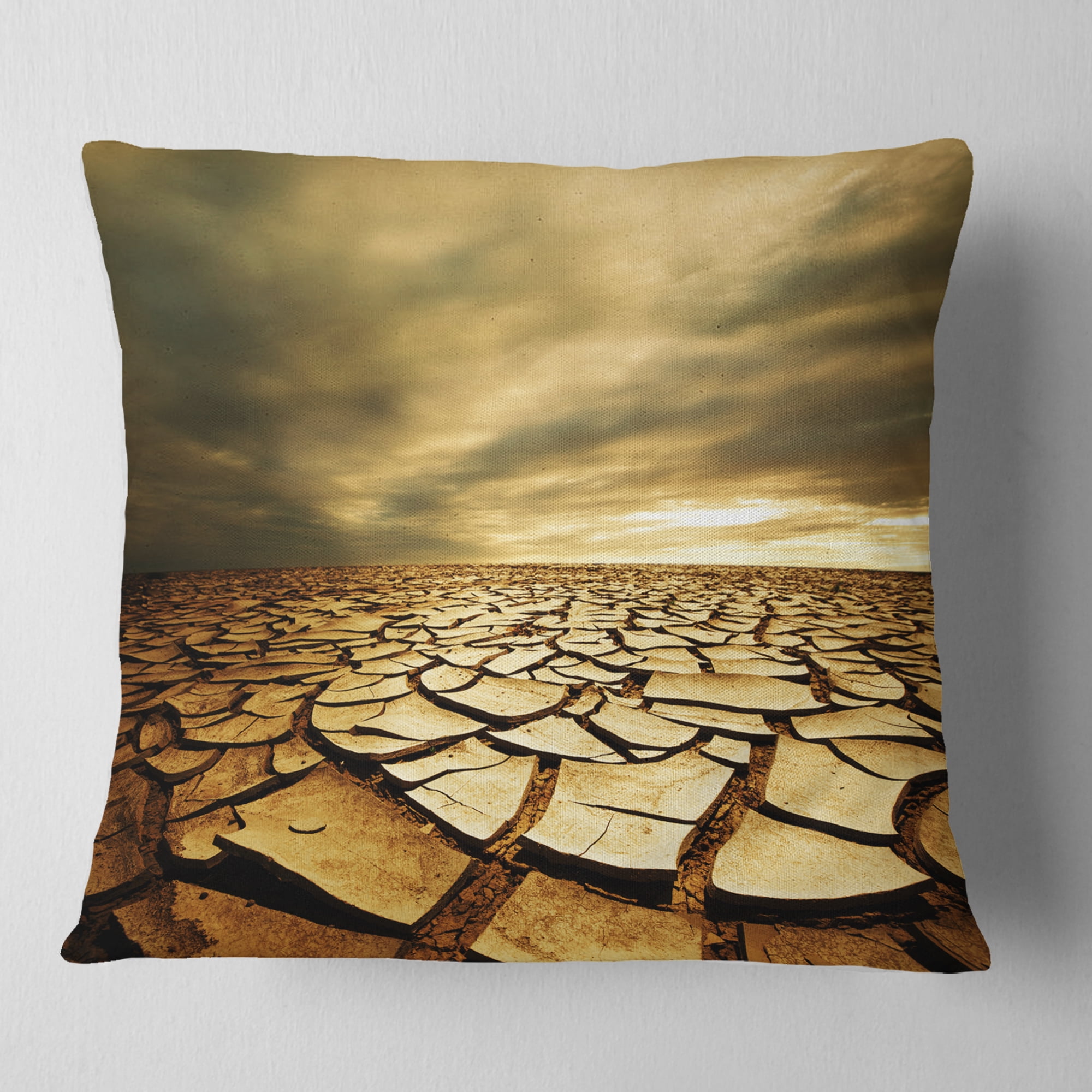 Designart Broken Drought Land with Dark Clouds - African Landscape Printed Throw Pillow - 18x18