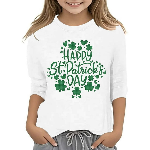 Chemises pour Filles Soyez Simplement des Vêtements T-Shirt Graphique pour Filles Jour de la Saint-Patrick à la Mode Polyvalent Col Rond Manches 3/4 Décontracté