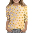 thumbnail image 2 of Girls Cute Summer Tops Size 7 Soft Casual 3/4 Sleeve Crew Neck Girls Shirts Funny Daisy Printed T-Shirts Girls Clothes Tee Tops Yellow 12-13 Years, 2 of 5