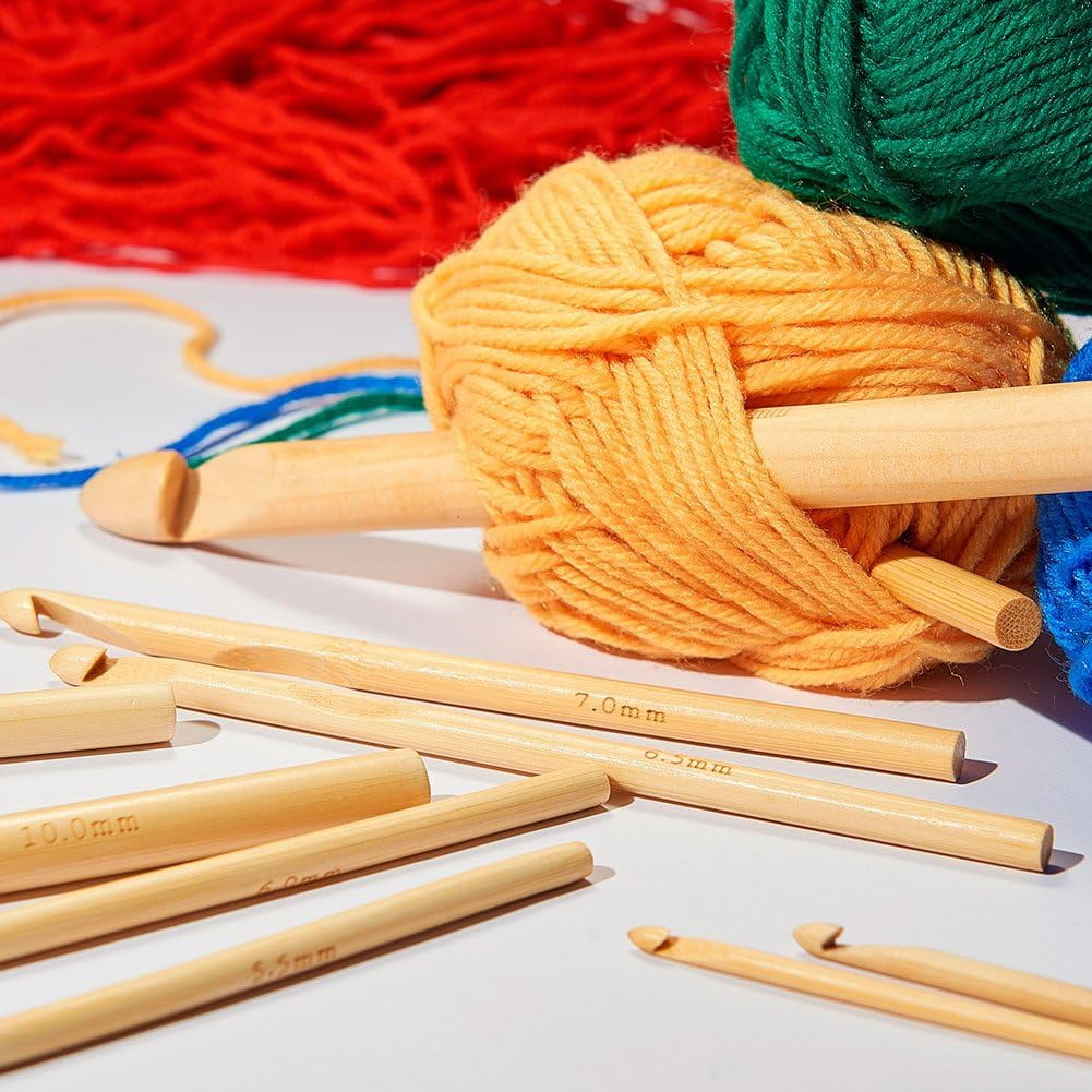 57PCS Crochet Tools - 19PCS Bamboo Crochet Hooks Set with 38pcs Knitting Accessories Ideal