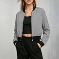 thumbnail image 6 of TGSLY Women's Cropped Bomber Jacket Lightweight Zip Up Long Sleeve Work Coat Oversized Casual Solid Color Windproof Outerwear with Pockets L, 6 of 7