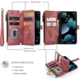thumbnail image 2 of Wallet Case for iPhone 14 Plus 6.7 inch, Premium Handmade PU Leather Phone Case Card Slots Magnetic Closure Zipper Pocket Kickstand Flip Case with Hand Strap - Vintage Red, 2 of 14