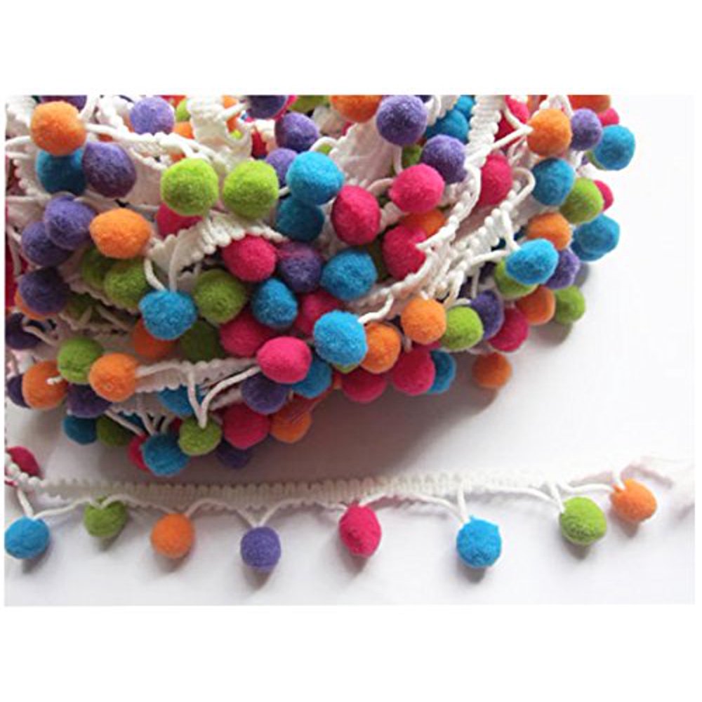 yycraft rainbow pom pom ball fringe trim ribbon sewing(5 yards