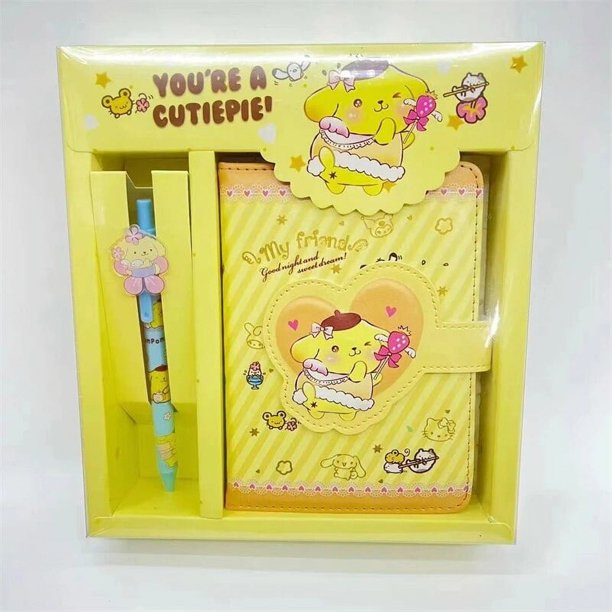 Kawaii Sanrio Hello Kitty Notebook My Melody Kuromi Cinnamoroll Gel Pen Bloc de notas, juego de caja de regalo, papelería, regalos de vacaciones para niñas y niños