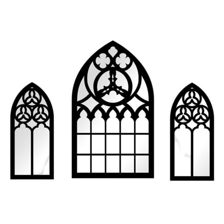 Gothic Style Fake Window Mirror Wooden Fake Window Mirror Home Decoration Gothic Style Home Decoration Acrylic Mirror Self-adh