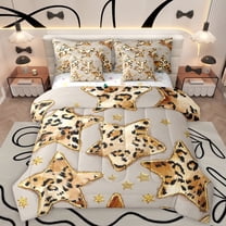 Homewish Stars Print 7-Piece Twin Bedding Sets For Children Teens Adults,Bling Golden Glitter Bedding Comforter Set,Animal Leopard Print Breathable Sheet Sets,Super Cozy Room Decor,Reversible