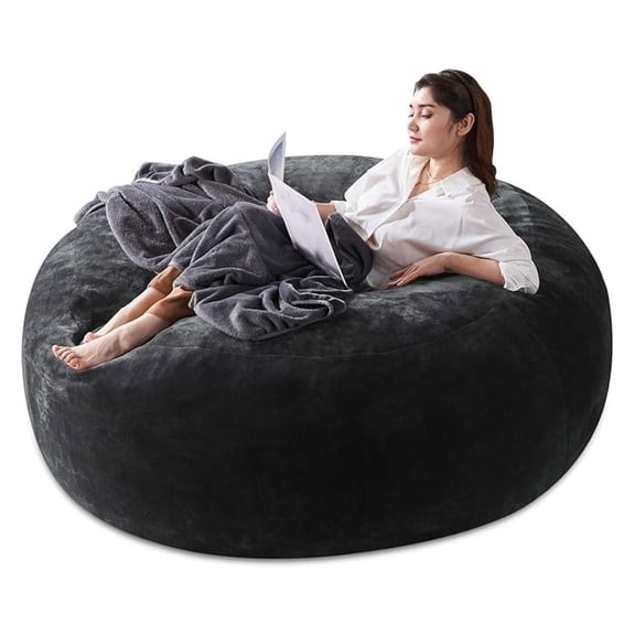 Oversized 5FT Memory Foam Bean Bag Chair for Adults - Dark Grey Corduroy Fabric with Filler, Gaming & Movie Furniture, Large Beanbag Sofa Couch, Chair for Living Room/Dorm/Bedroom