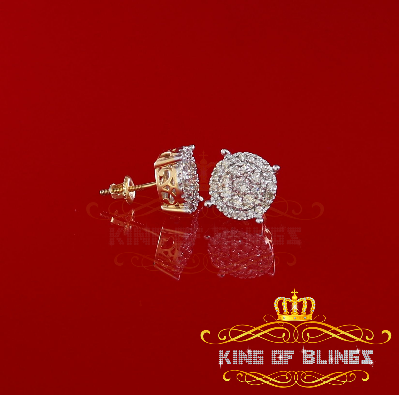 King of Bling's 10K Real Yellow Gold with 1.20CT Real Diamond Men's/Women's Stud Round Earrings