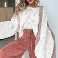 thumbnail image 2 of dGslk Women Loose Knit Sweater Long Sleeve Pullover Lightweight Cropped Top Casual Oversized Jumper Soft Breathable Design White L, 2 of 4