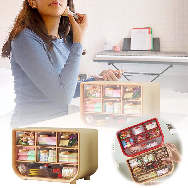 Desktop Organizer With 7 Mini Drawers School Teacher Toolbox Supplies Storage Small Items Organizer For Short Lipstick/Jewelry/Hairpin/Stickers/Paper Clips Carpet Storage Bag