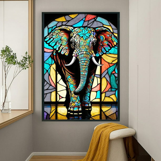 Cuadros Decorativos 5D bricolaje ronda completa taladro diamante pintura elefante Kit decoración del hogar (ZQ284) Wdftyju de costura negro 4 estilos
