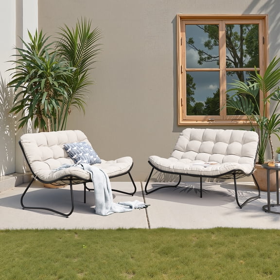 Pellebant Outdoor Loveseat Set of 2, 2-Seater Patio Sofa with Soft Cushions, Beige