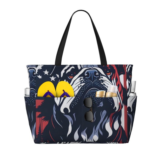 Easygdp Bulldog with Forest Flag Bolsa de Viaje de Playa de Gran Capacidad, Bolsa Tote Perfecta para la Playa, Escapadas de Fin de Semana y Viajes