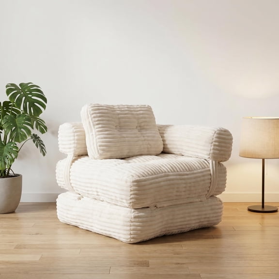 Boneless Foldable Floor Sofa Bed with Armrest & Pillows, Convertible Folding Sleeper Futon Couch for Living Room