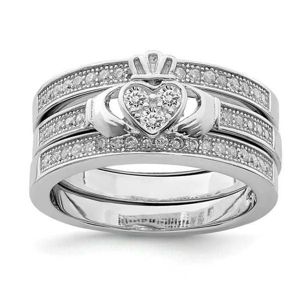 AA Jewels - Solid 925 Sterling Silver Stackable Pave Trio Set Ring ...