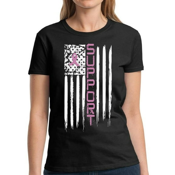 Support TShirt for Women Pink Ribbon USA Flag Ladies T-Shirt - S M L XL 2XL 3XL Graphic Tee - Breast Cancer Awareness Pink Support Gifts Women Shirt