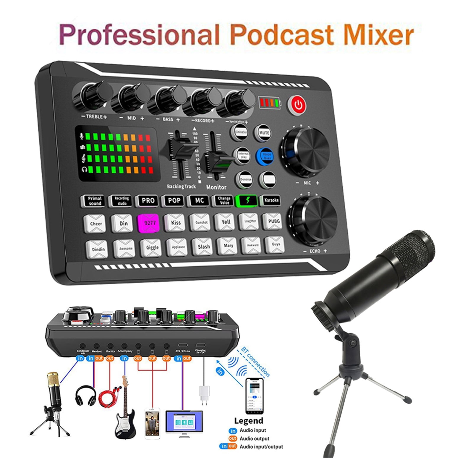 Multifunctional Tuning Sound Card Microphone Mixer Kit Audio Recording Mixer Audio Mixing Console Amplifier for Phone PC ,Easy to Operate
