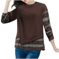 thumbnail image 2 of Pullover Sweatshirts for Women, Womens Plaid Patchwork Sweatshirt Long Sleeve Loose Fit Crewneck Fall Pullover s Fake Two Piece Sweatshirt, 2 of 4