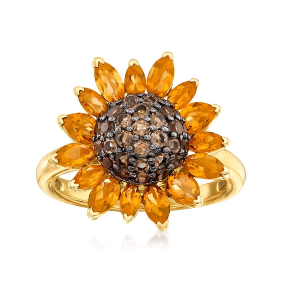 Dreamofdazzles Jewels 3.00 Ct Round Cut Citrine & Smoky Quartz Sunflower Engagement Wedding Band Ring 14K Yellow Gold Plated 925 Sterling Silver For Women's -4.5