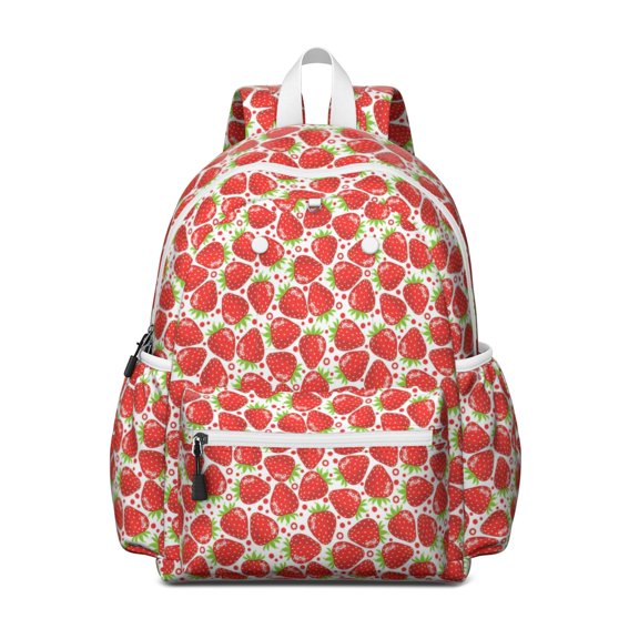 Red Strawberry Plants Fruit Backpack for School,Cute School Bag,Schoolbag with Adjustable Shoulder Straps & Padded Back,13.4"x11"x4.7"