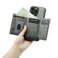 thumbnail image 5 of ELEHOLD Case for iPhone 15, Faux Leather TPU Back Shockproof Anti-Scratch Flip Stand Magnetic Datachable Card Cash Slots Wallet Case, Gray, 5 of 6
