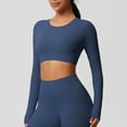 thumbnail image 2 of Timegard Hauts de Yoga pour Femmes Skinny Extensible Col Rond Manches Longues Cropped Tops de Gym Couleur Unie, 2 of 6