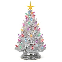 Milltown Merchants Multicolored Lights Mini Christmas Tree, Ceramic Silver, 15.5"