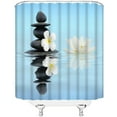 thumbnail image 3 of Spa Lotus Shower Curtain White Lotus Flower Black Tower Stones Water Lily Floral Japanese Style Relax Nature Blue Bathroom Decor Fabric Curtain with Hooks, 3 of 3