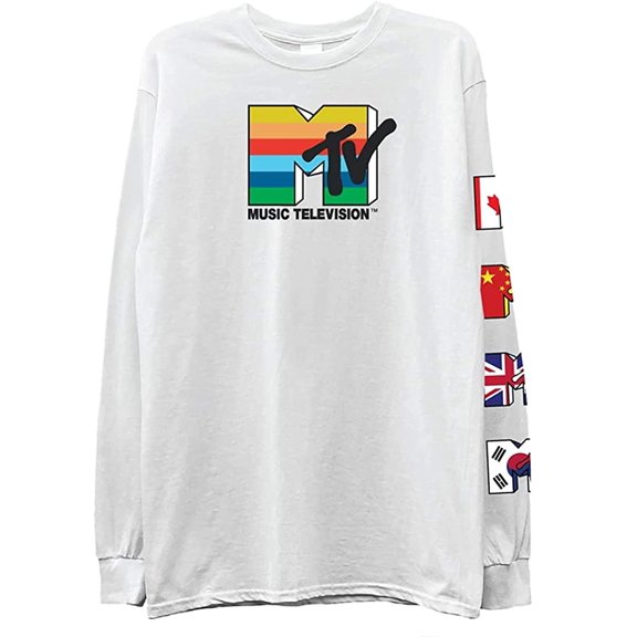 MTV Mens Long Sleeve Shirt - #TBT Mens 1980's 1990'S Clothing - I Want My Music Television T-Shirt