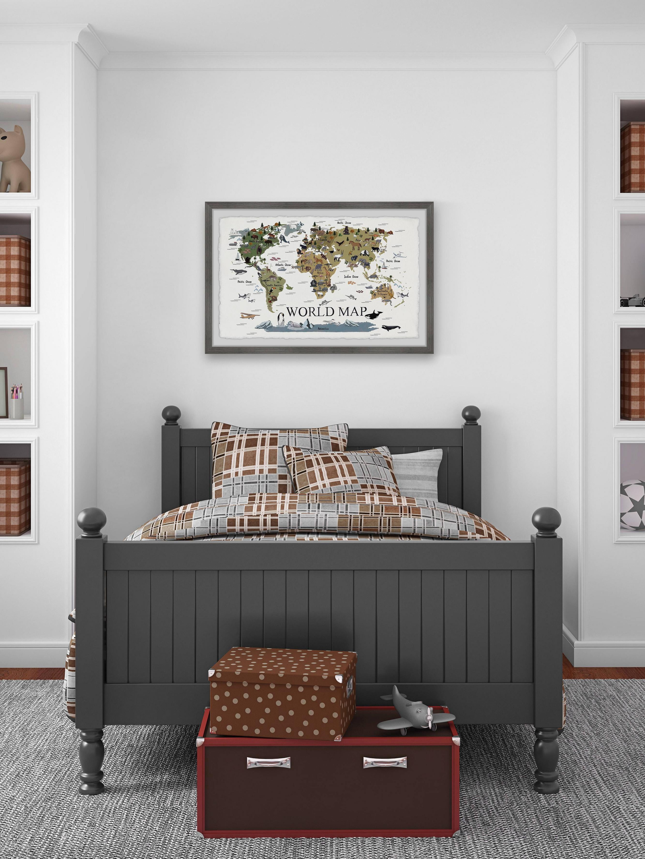 Marmont Hill World Map of Animals Framed Wall Art