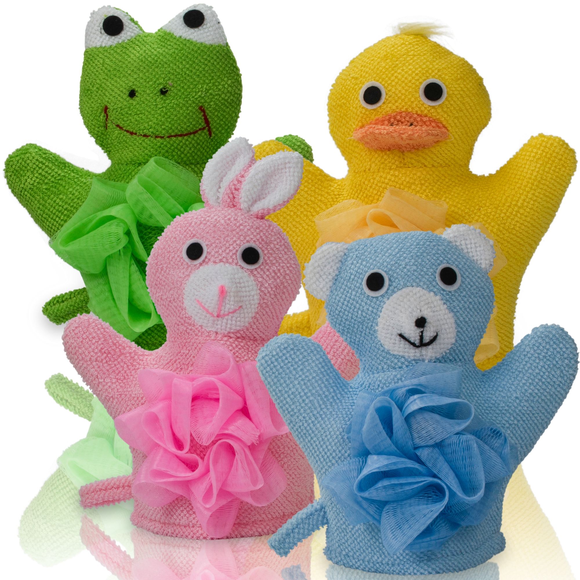 Hand Puppet Wash Bath Mitt Towel with Sponge and Scrunchie Puff Scrub