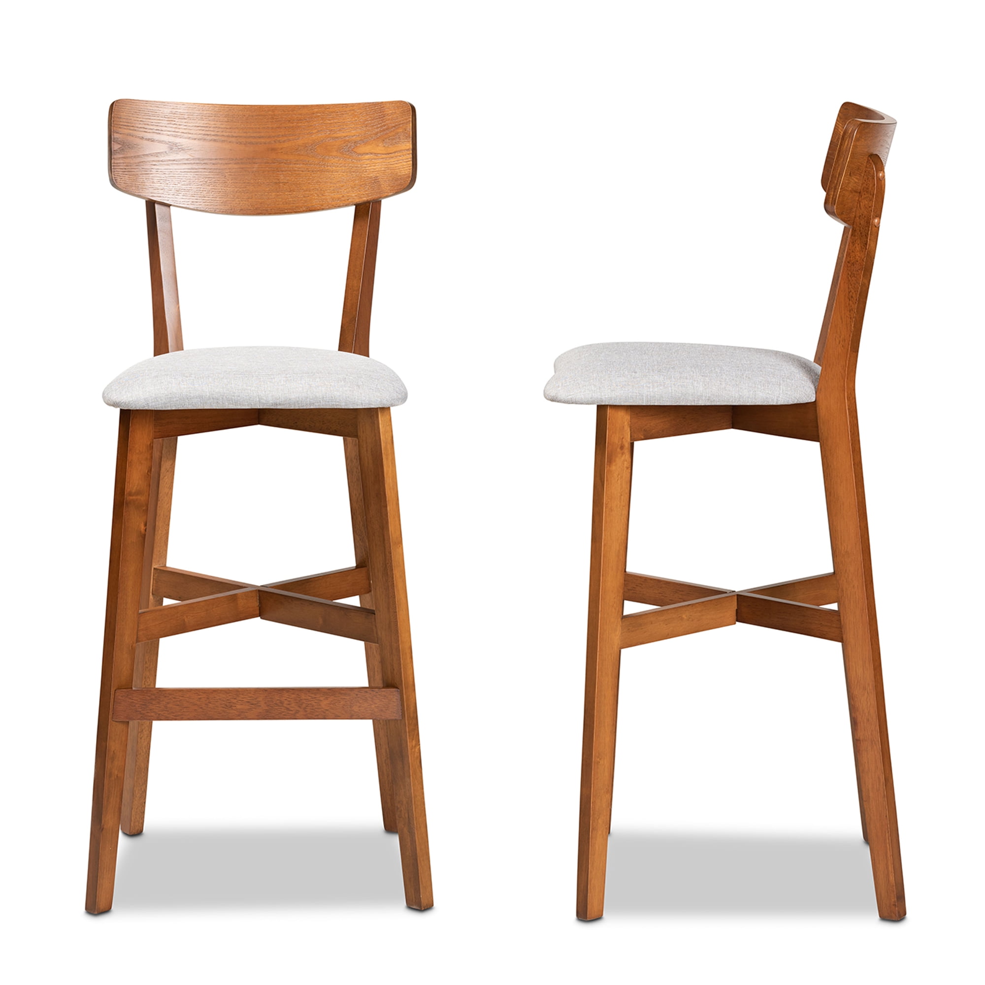 Baxton Studio Cameron Modern Grey Fabric Upholstered Bar Stool, Walnut Brown (Set of 2)