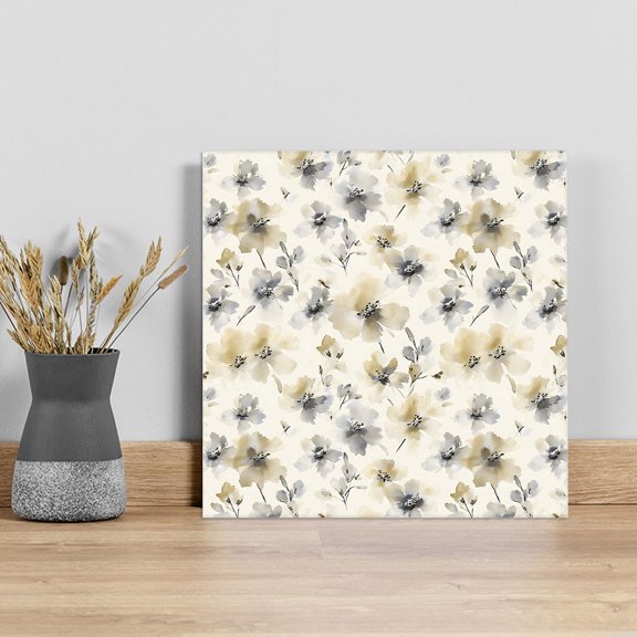 Beige Grey Spring Floral Wall Art Painting on Canvas, Watercolor Summer Botanical Canvas Art Home Prints Wall Art Framed Modern Artwork for Living Room Bedroom Wall Decor 8x8in