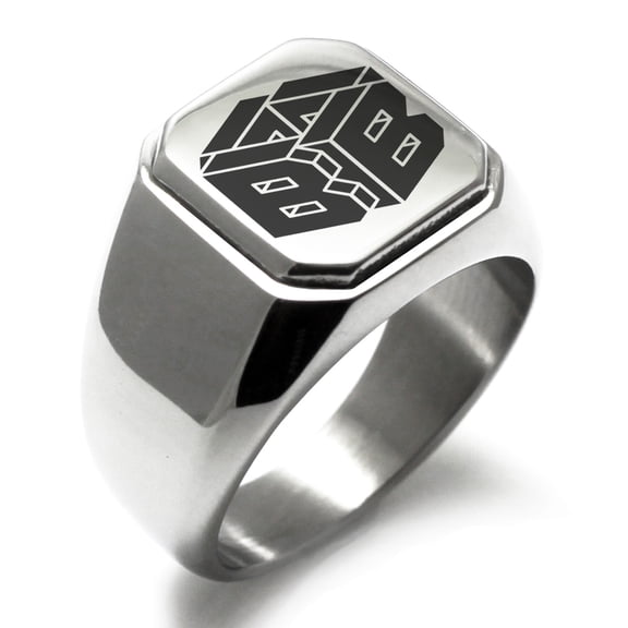 Stainless Steel Letter B Initial 3D Cube Box Monogram Engraved Engraved Square Flat Top Biker Style Polished Signet Ring