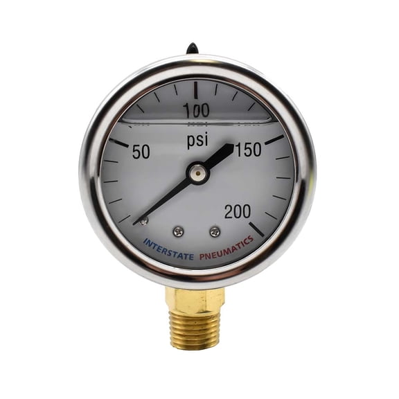Interstate Pneumatics G7012-200 Oil Filled Pressure Gauge 200 PSI 2 Inch Dia 1/4 Inch NPT Bottom Mount