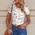 thumbnail image 6 of KLL Women 's Crew Neck Bodysuit Jumpsuits Summer Floral Print Short onesies Stretch T Shirts, 6 of 7