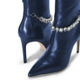 thumbnail image 4 of FSJ Women Crystal Chains Pointy Toe Ankle Boots Back Zipper Stiletto High Heels Fashion Prom Party Booties Size 7.5 Blue, 4 of 5