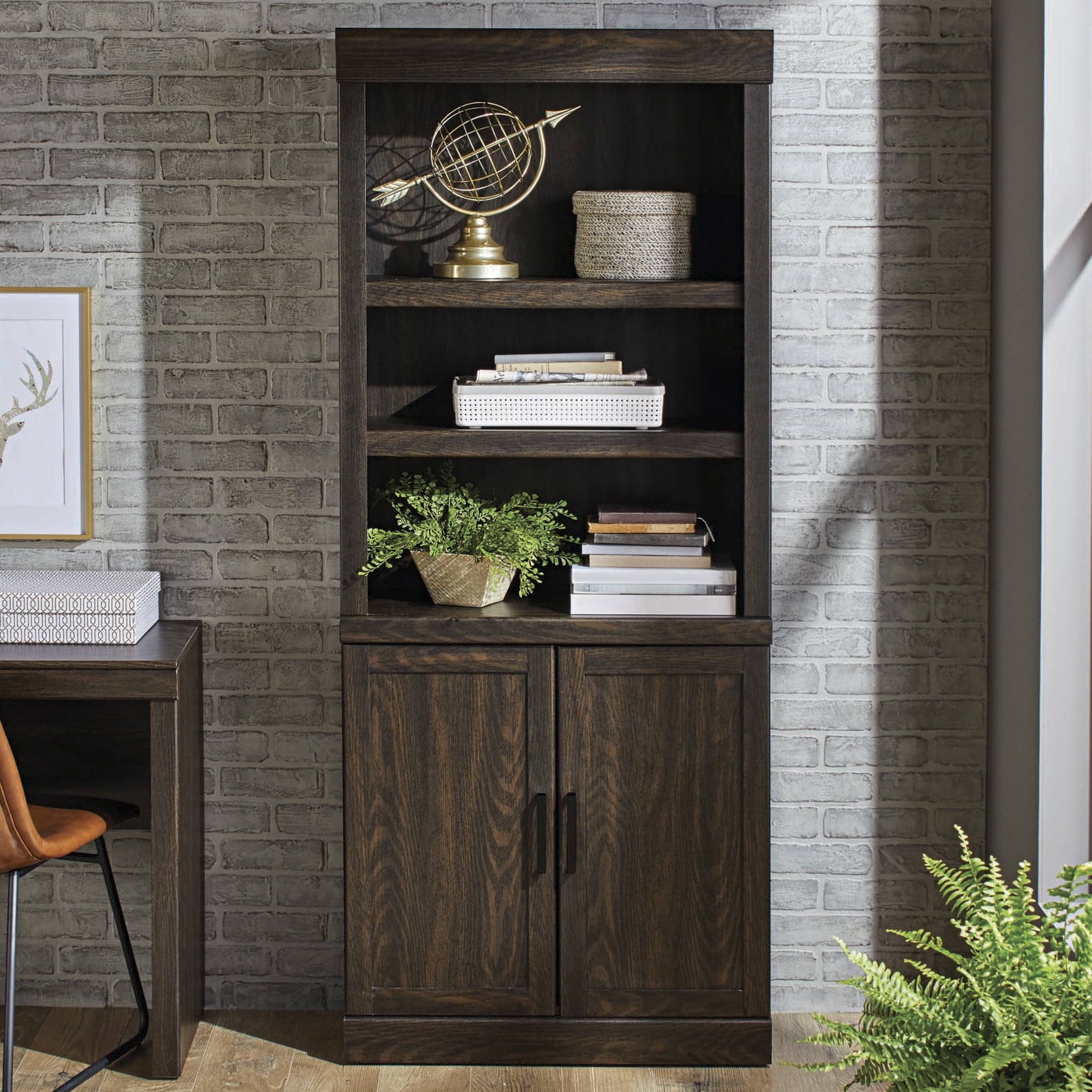 Better Homes & Gardens Glendale Mid Century Desk, Dark Oak Finish