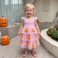 thumbnail image 6 of KAUOD Kids Toddler Halloween Outfit Flying Sleeve Pumpkin Tiered Tulle Dress Baby Girl Halloween Dress Sparkly Birthday Party Dress, 6 of 9