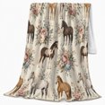 thumbnail image 2 of Equestrian Horse Floral, Rustic Farmhouse Horse Scene, Warm Flannel Blanket for Ranch House and Living Room with Detailed Artwork, Horse Lovers Housewarming Gift, Rustic Home Decor, 2 of 9