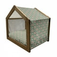 thumbnail image 2 of Eastern Pet House, Vintage Mosaic Design of Florets Zigzag Borders Oval Details, Outdoor & Indoor Portable Dog Kennel with Pillow and Cover, 5 Sizes, Forest Green Pale Pink, by Ambesonne, 2 of 5