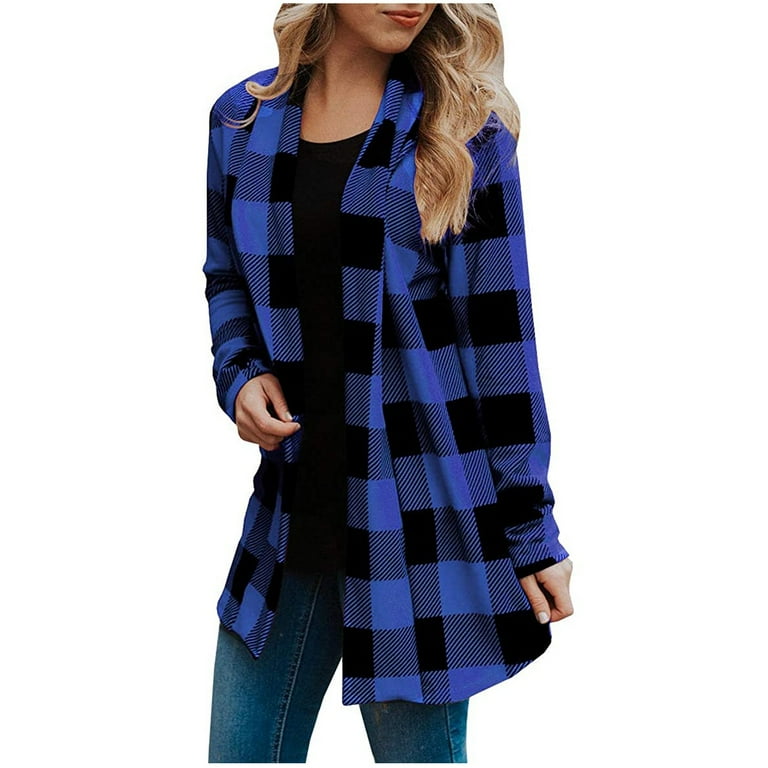 Fanxing Women Flannel Plaid Long Cardigan Plus Size Flannel Open Front Shirt Long Sleeve Flannel Plaid Shirt Blouses XXXL XXXXL XXXXXL