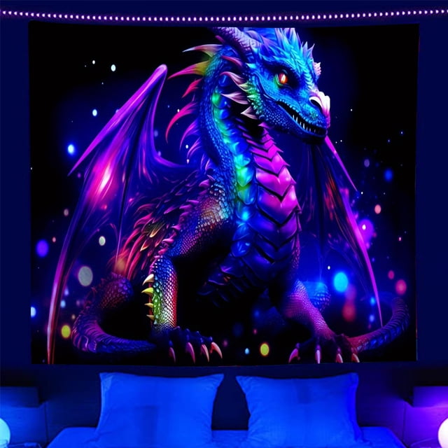 Tapiz Fluorescente Dragón Colores Alfombra Pared para 100x75cm