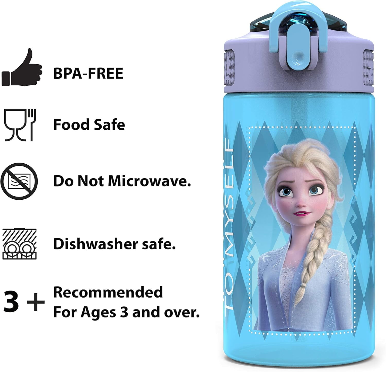 Zak Designs 2pc 16 oz Disney Frozen 2 Movie Kids Water Bottle Plastic with Easy-Open Locking Spout Cover for Travel, Anna and Elsa