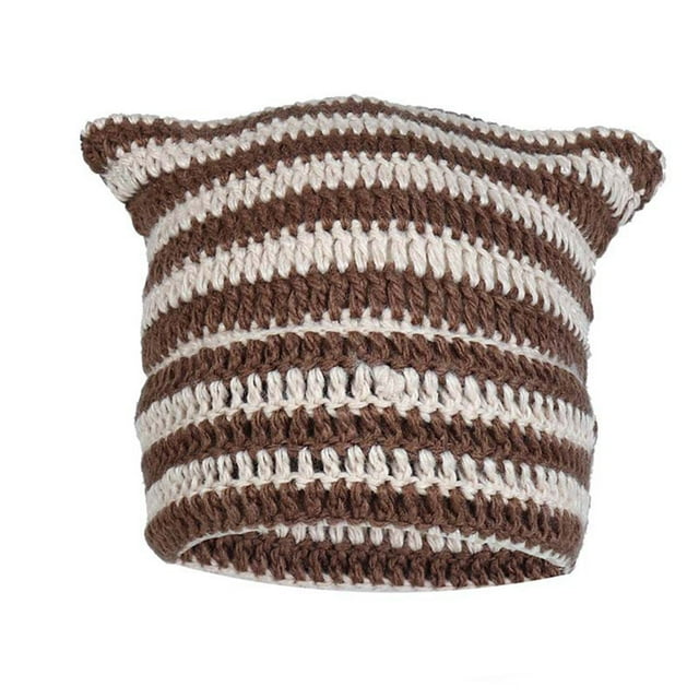 Winter Cat Ears Hat Warm Knit Hats Soft Stretch Thick Cute Knitted Cap For Cold Weather Bureau French