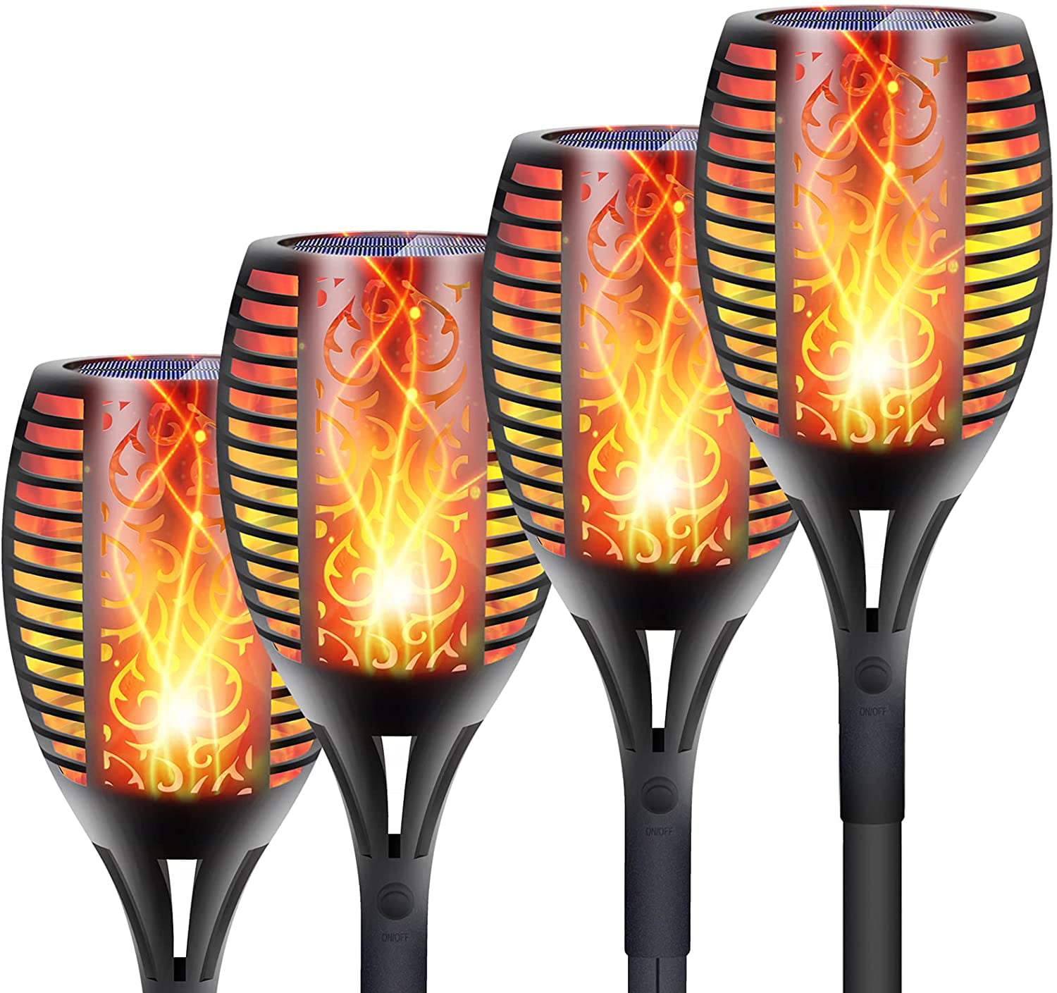 LED Solar Tiki Torch Lights Dancing Flickering Flame Waterproof Lights N9O6 