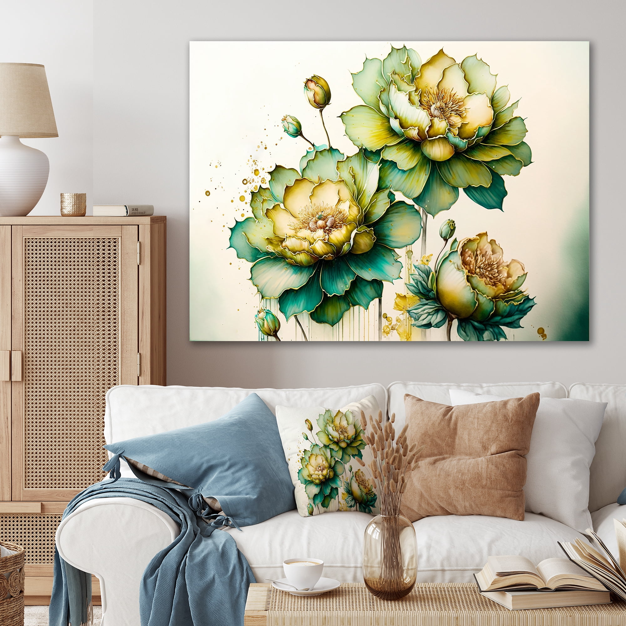 Designart Green Blooming Daffodils Canvas Wall Art