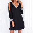 thumbnail image 4 of Gubotare Wedding Guest Dresses for Women Black Dress Dresses for Women Little Black Dress Solid Color Active Fit Above-the-knee Long Sleeve Lightweight Round Neck,Black 3XL, 4 of 5